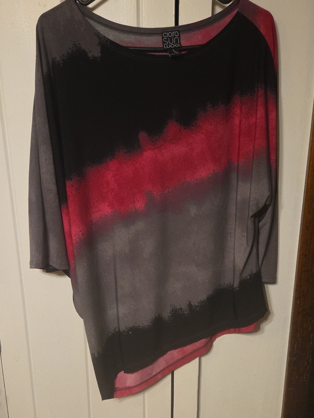 CLARA SUNWOO Black, Gray & Red Diagonal Colorblock Long Sleeve Top